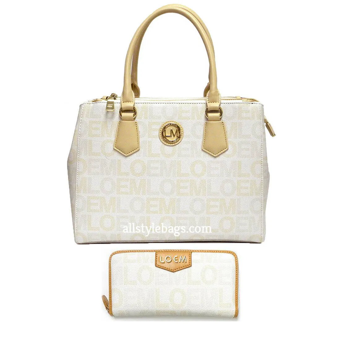 LOEM signature white shoulder Bag L wallet set triple zipper pockets dessigner