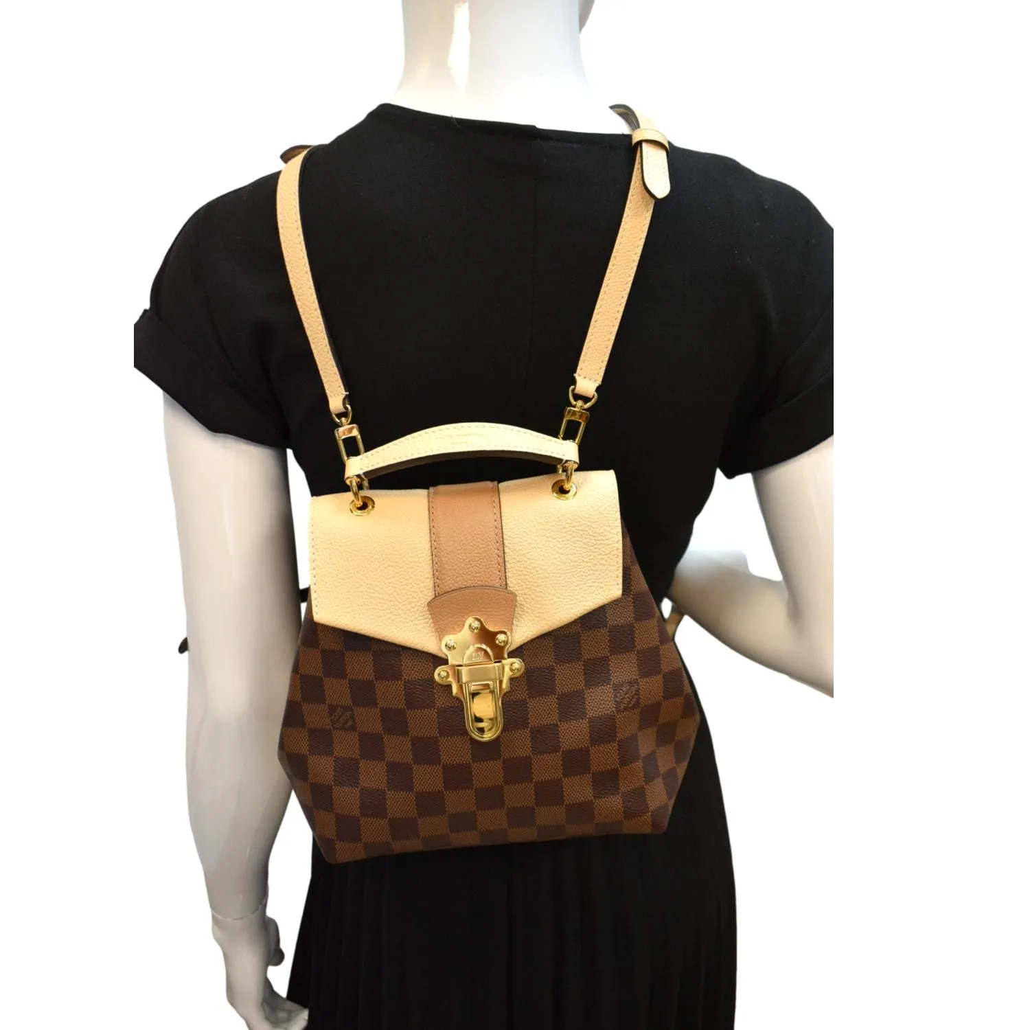 LOUIS VUITTON Clapton Damier Ebene Backpack Bag Creme Beige