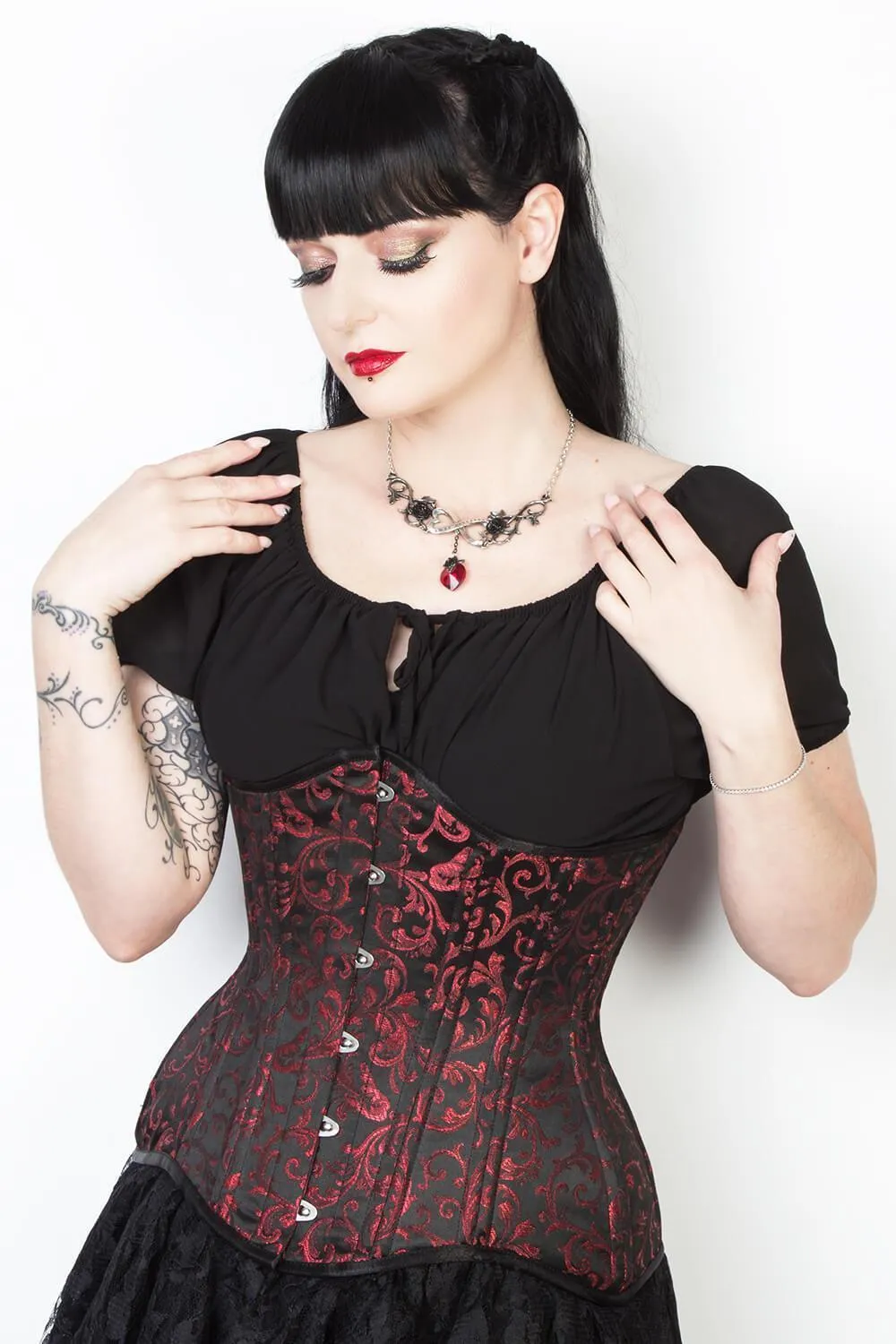 Maroon Brocade Custom Made Waist Training Corset (ELC-102)