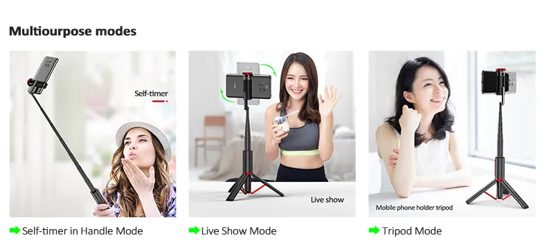 Mini Portable Wireless Selfie Stick Bluetooth Tripod Lightweight 15KG for Smart Phone IOS Version white
