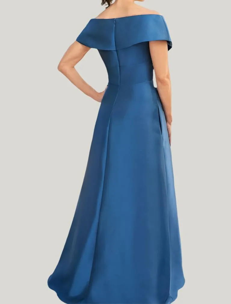 Off-the-Shoulder Satin Mother of The Bride Dresses with Pockets