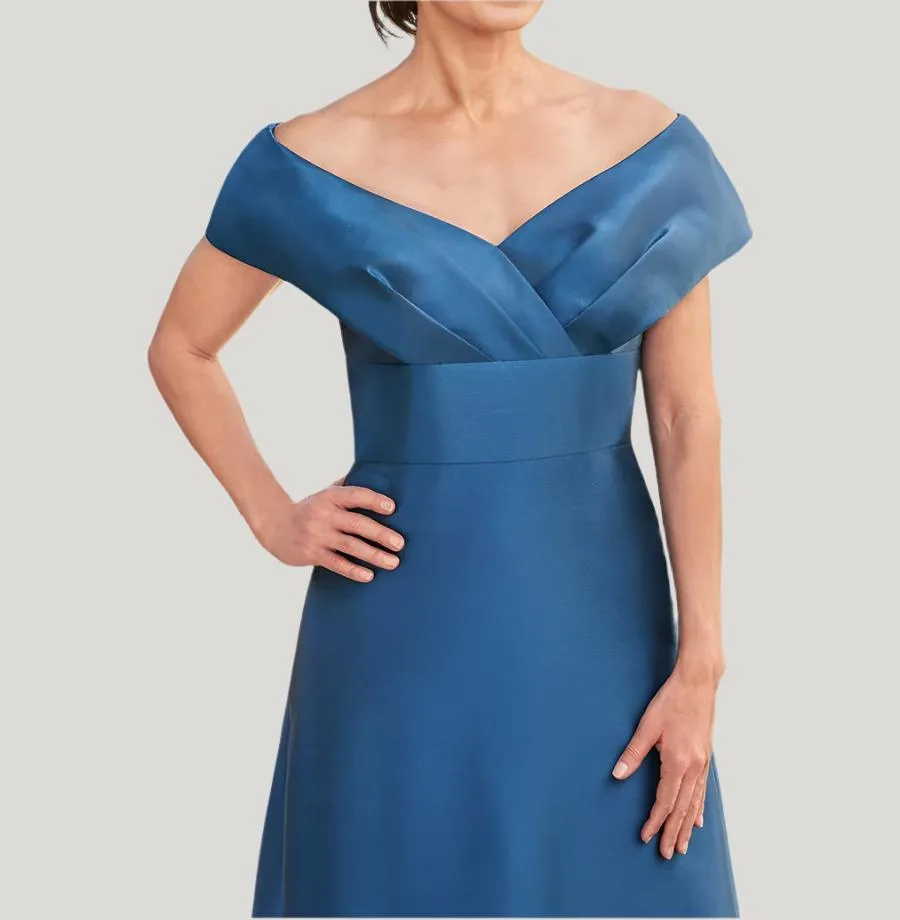 Off-the-Shoulder Satin Mother of The Bride Dresses with Pockets