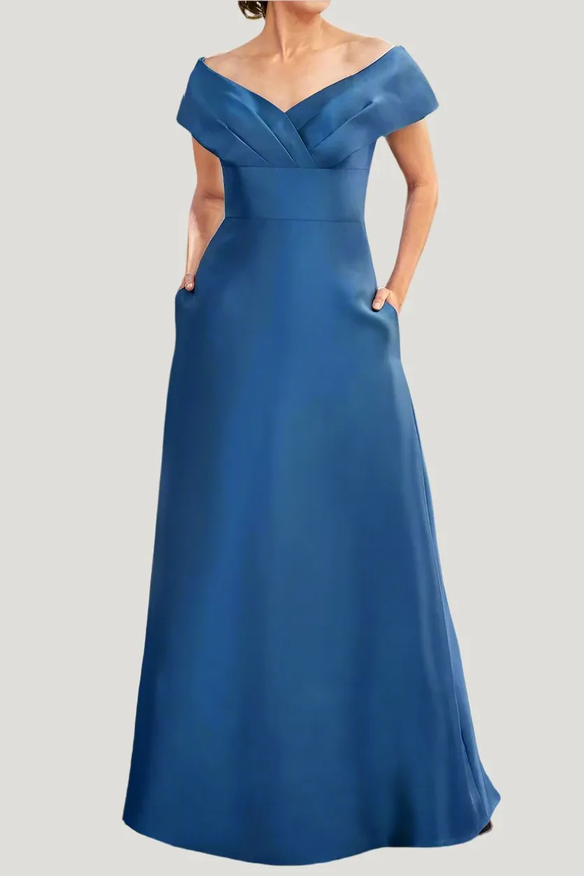 Off-the-Shoulder Satin Mother of The Bride Dresses with Pockets