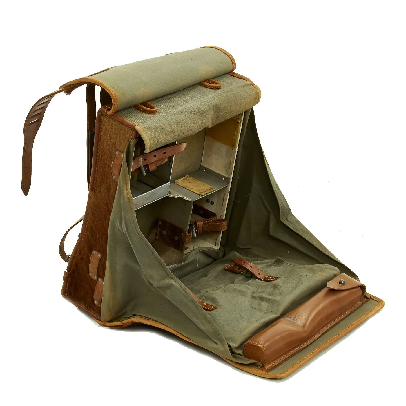 Original German WWII Radio Signalman #3 Fernsprechtornister Cowhide Backpack - Dated 1940