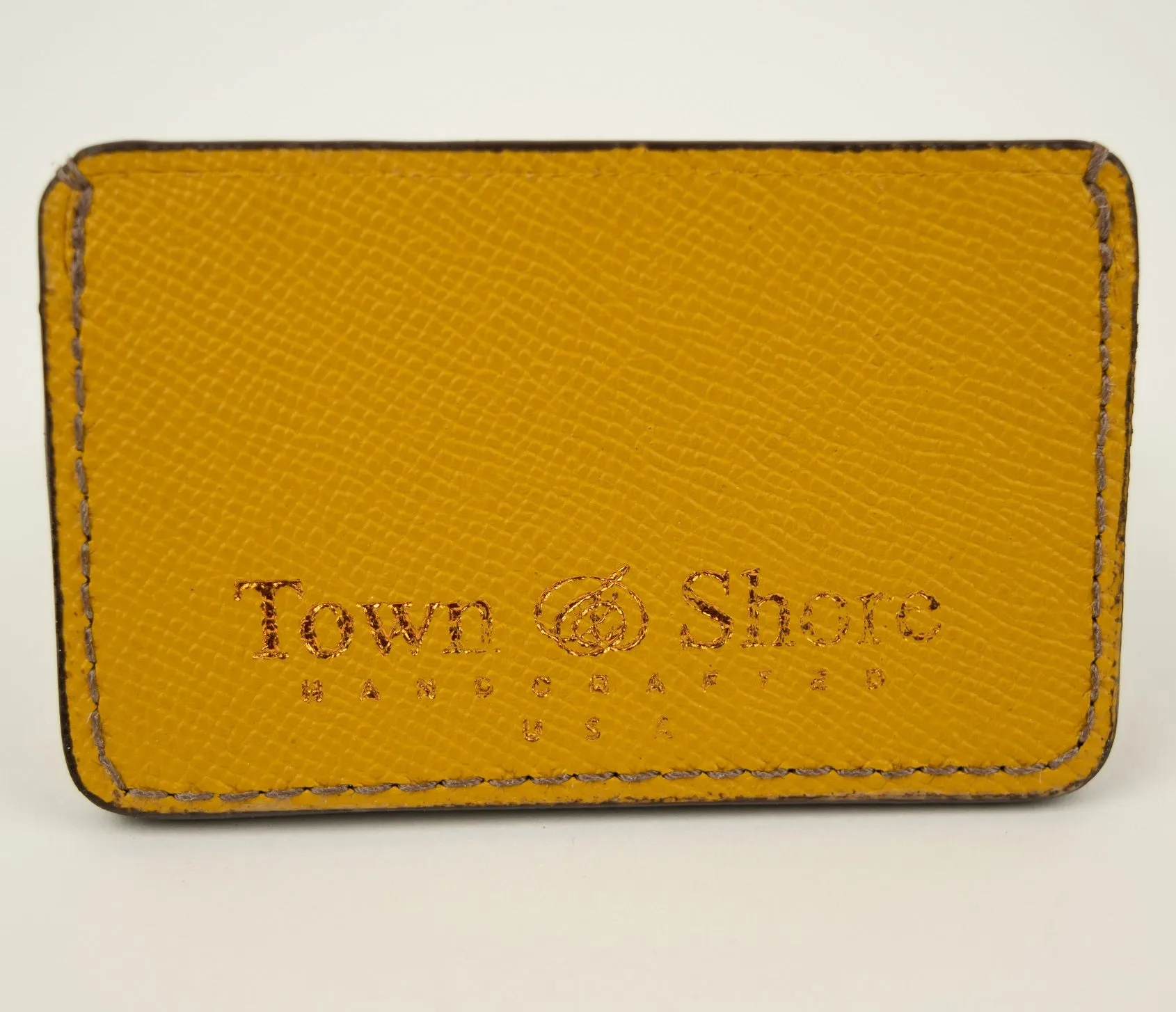 Pebbled Grain Leather Card Case in Saffron Yellow