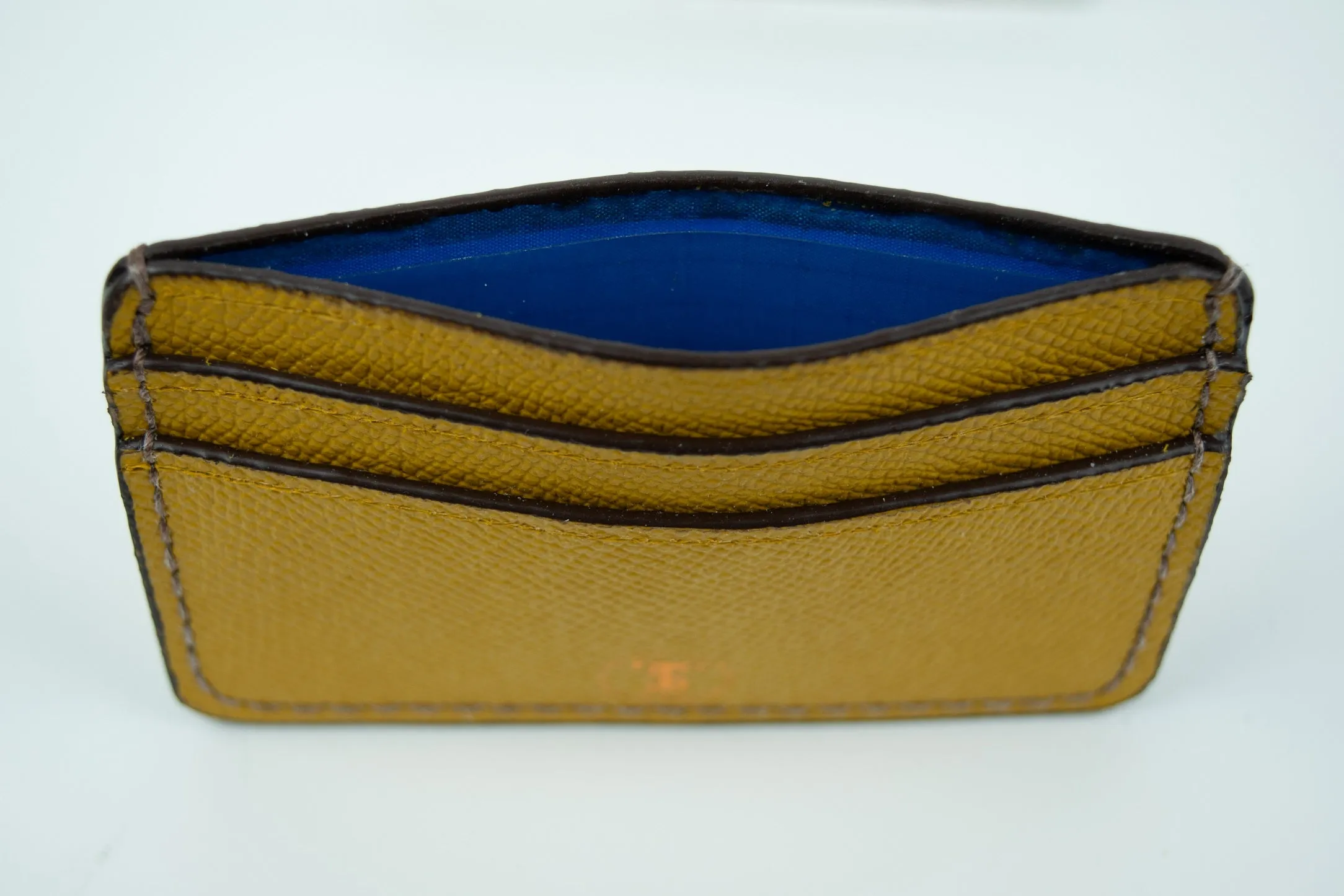 Pebbled Grain Leather Card Case in Saffron Yellow