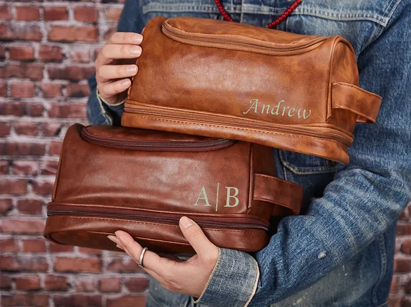 Personalized Toiletry Bag Groomsman Gift for Him Engraved Dopp Bag Leather Dopp Kit Boyfriend Gift for Men for Dad Christmas Gift for Him