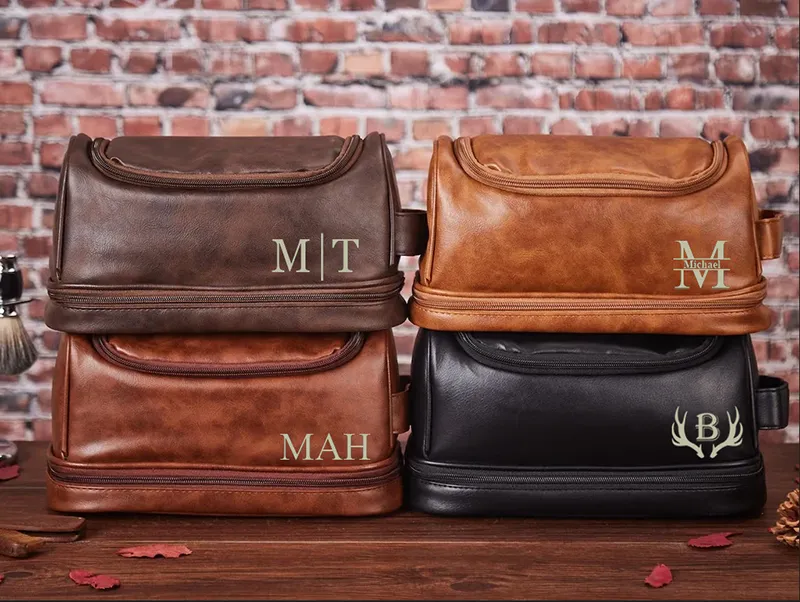 Personalized Toiletry Bag Groomsman Gift for Him Engraved Dopp Bag Leather Dopp Kit Boyfriend Gift for Men for Dad Christmas Gift for Him