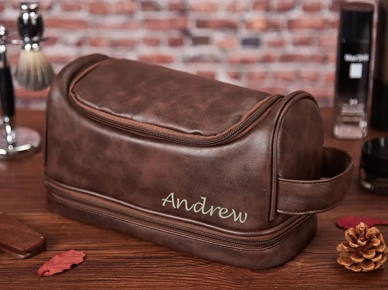 Personalized Toiletry Bag Groomsman Gift for Him Engraved Dopp Bag Leather Dopp Kit Boyfriend Gift for Men for Dad Christmas Gift for Him