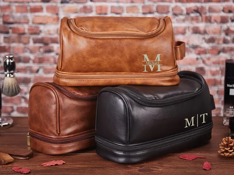 Personalized Toiletry Bag Groomsman Gift for Him Engraved Dopp Bag Leather Dopp Kit Boyfriend Gift for Men for Dad Christmas Gift for Him