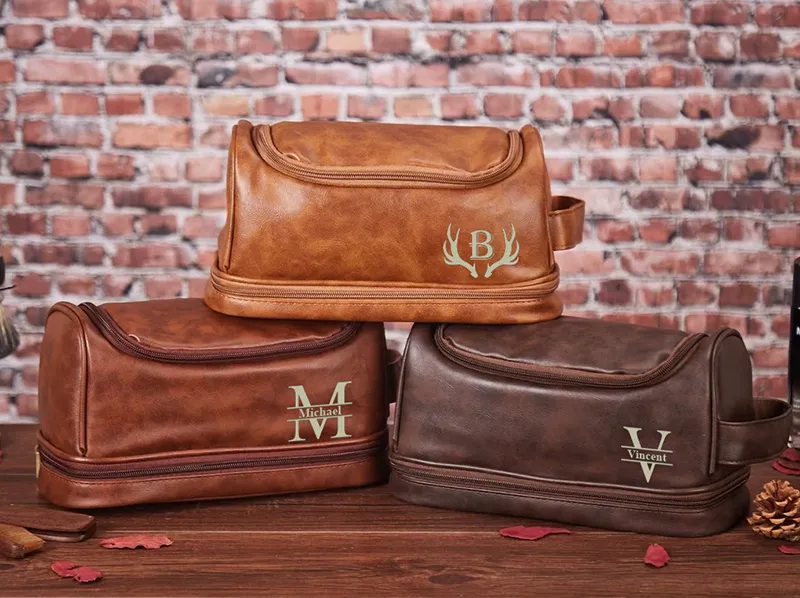 Personalized Toiletry Bag Groomsman Gift for Him Engraved Dopp Bag Leather Dopp Kit Boyfriend Gift for Men for Dad Christmas Gift for Him