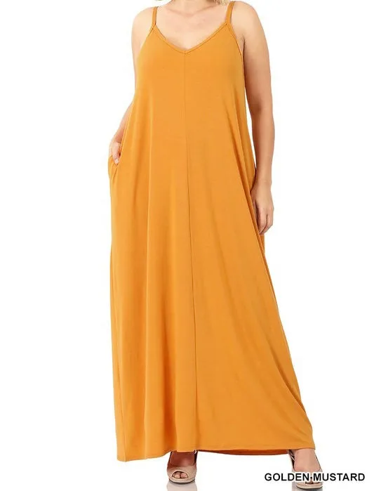 Plus V-Neck Spaghetti-Strap Pocket Maxi Dress