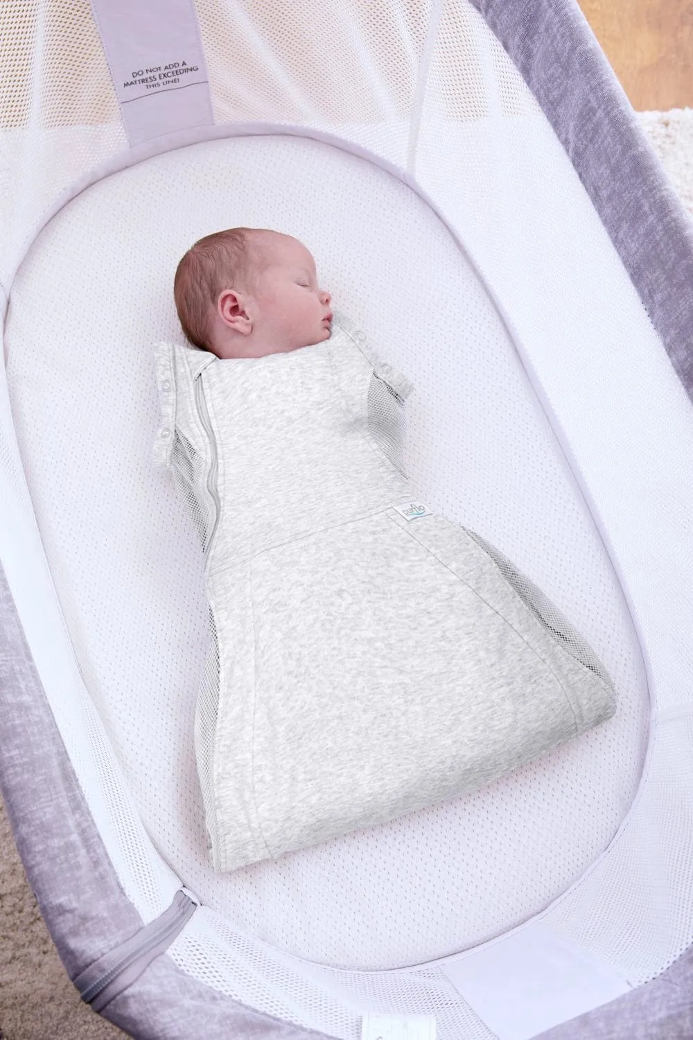 Purflo Swaddle To Sleep Bag 0.5 TOG 0-4 Month Lightweight - Minimal Grey (2 Pack)