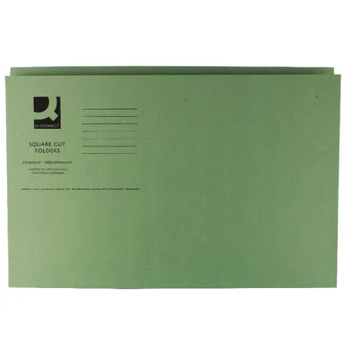Q-Connect Square Cut Folder Mediumweight 250gsm Foolscap Green (Pack of 100)