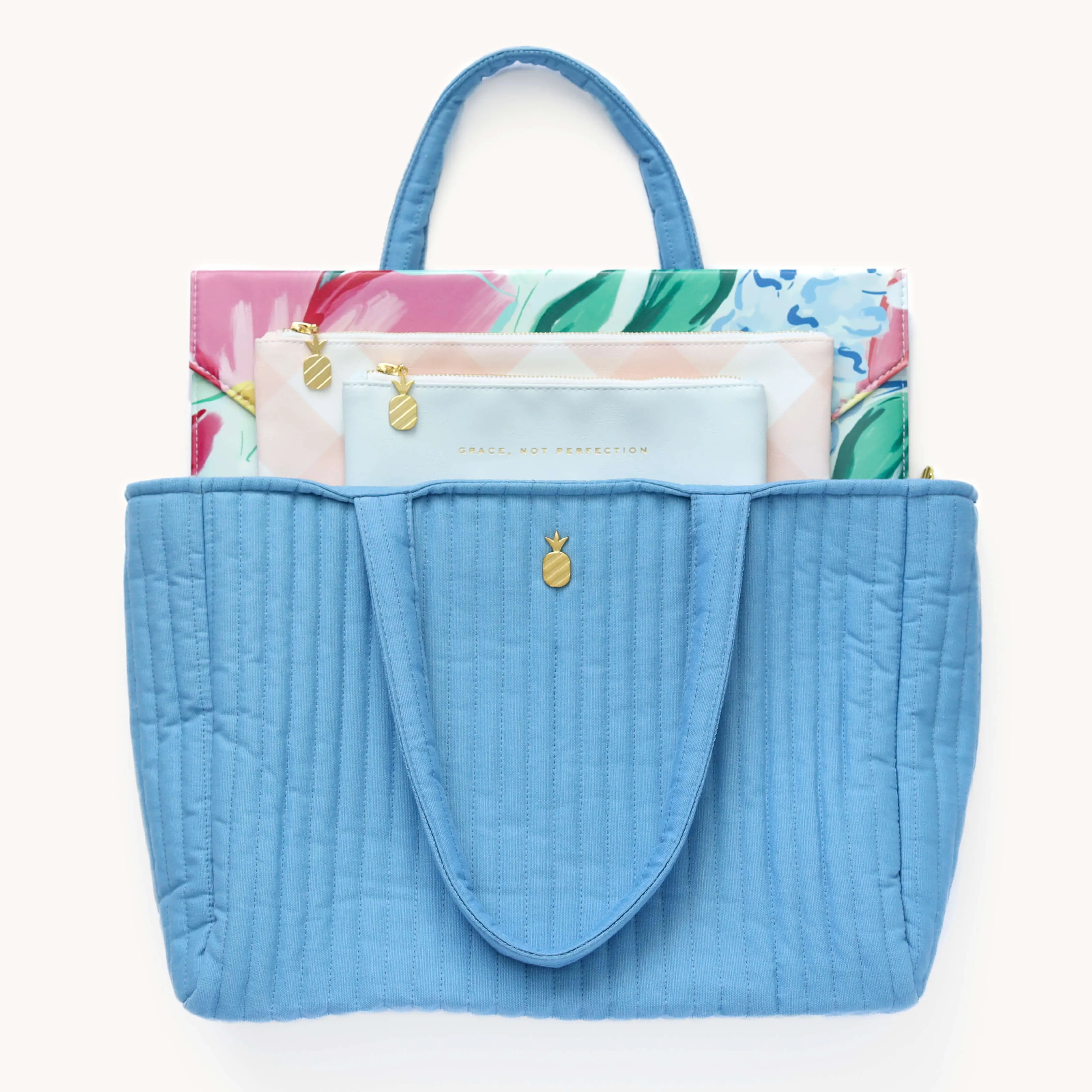 Quilted Tote Bag - French Blue