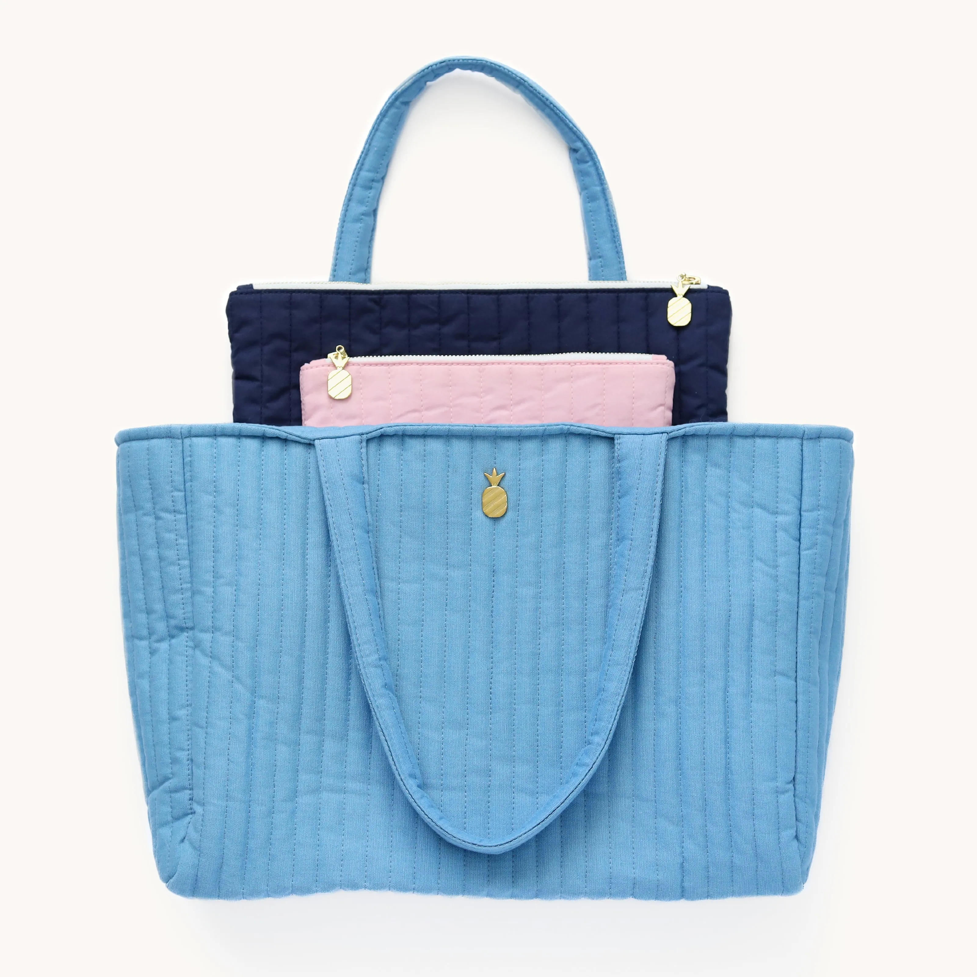 Quilted Tote Bag - French Blue