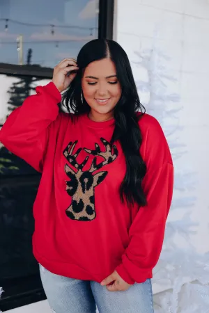 Ralphie Reindeer Oversized Fleece Pull Over - Red
