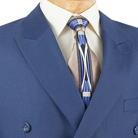 Ramses Collection - Blue Regular Fit Double Breasted 2 Piece Suit with Flexible Elastic Waistband