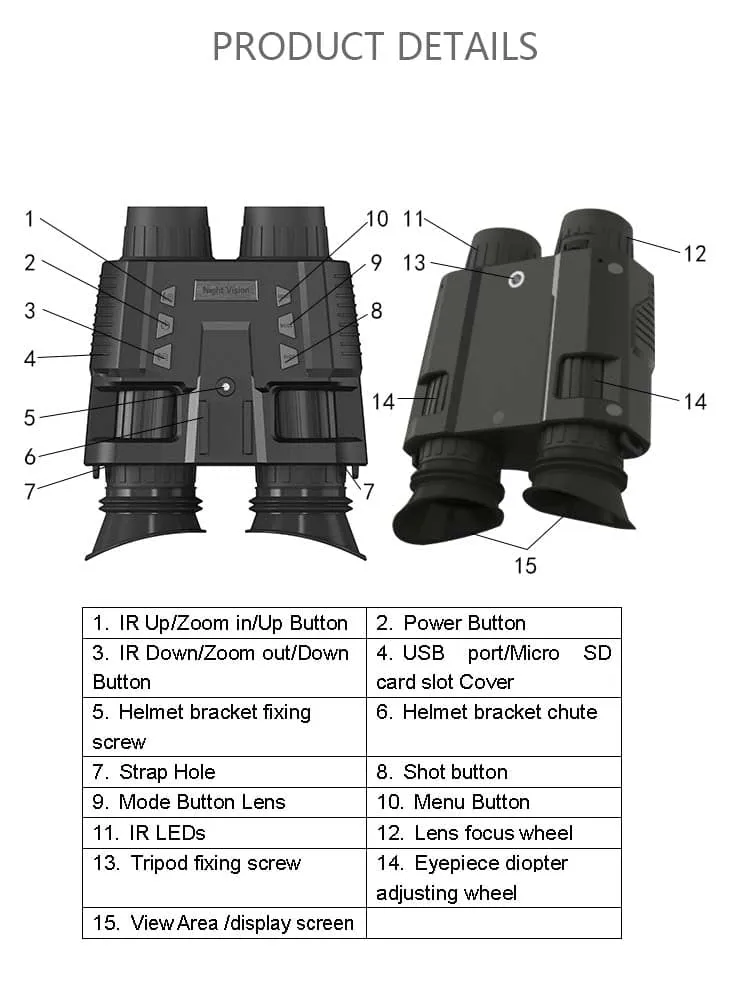 RECON GS2  Military Goggles Type Night Vision Binoculars HD Helmet Mountable Digital Infrared Night Vision