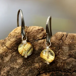 Round rutilated quartz earrings with oxidized sterling silver hooks