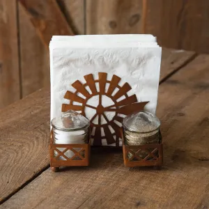 Rustic Windmill & Silo Salt, Pepper, and Napkin Holder Set