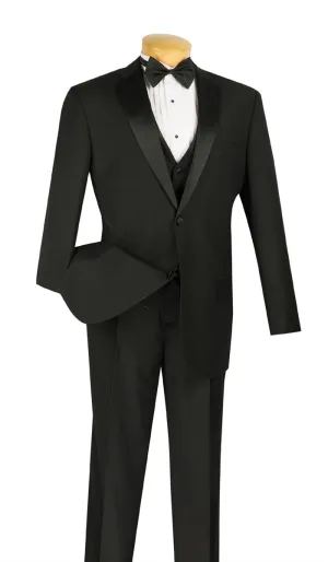 Santorini Collection - Regular Fit Black Tuxedo 4 Piece with Vest Bow Tie Adjustable Waistband