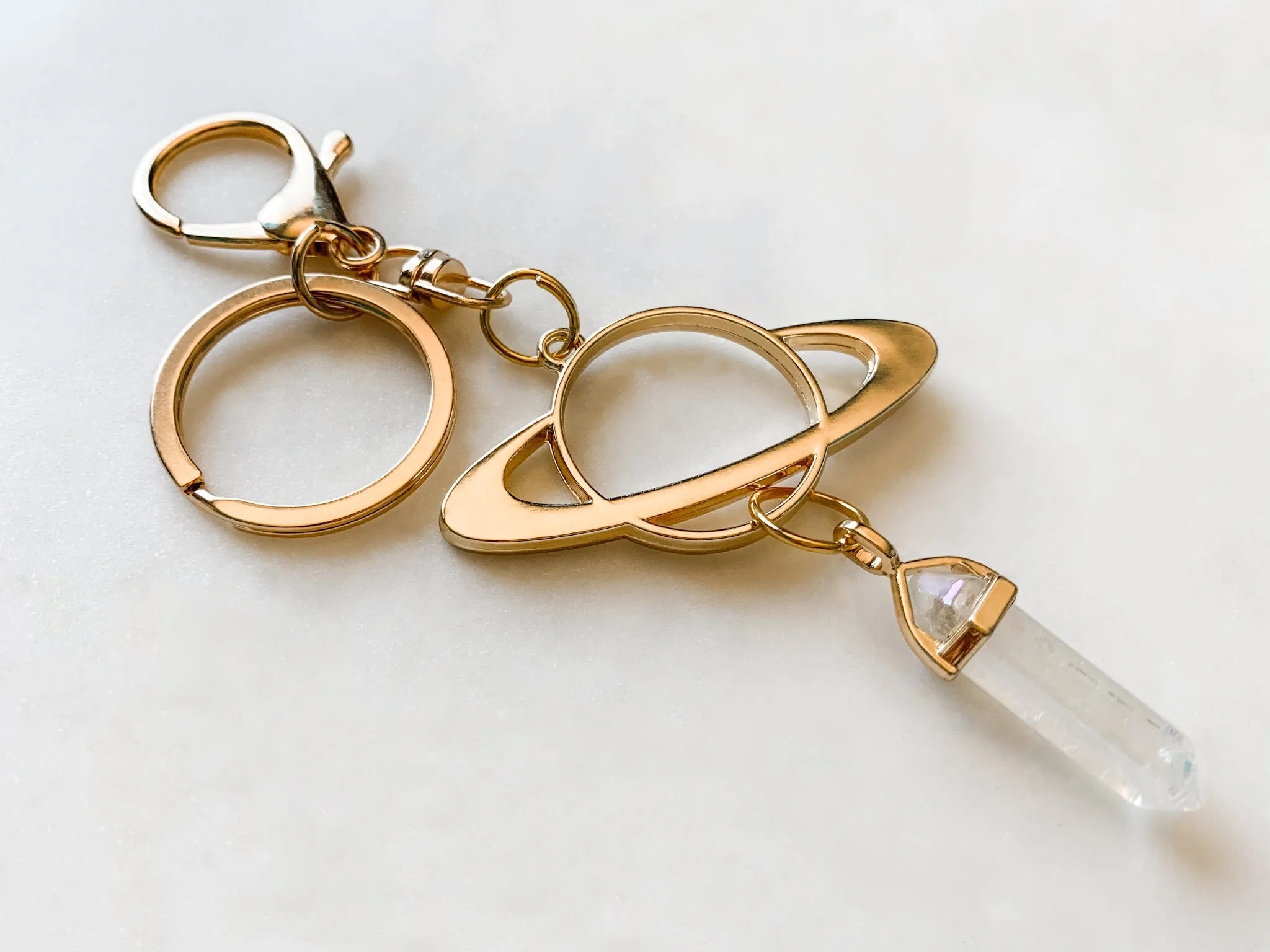 Saturn and Quartz Keychain