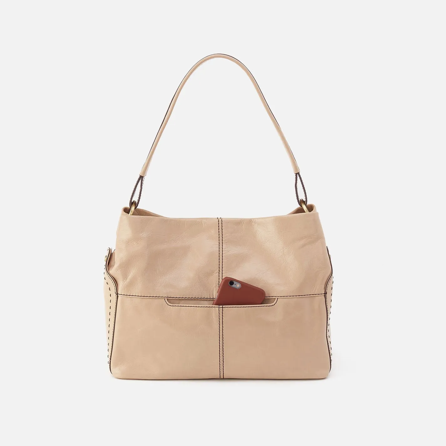 Seneca Shoulder Bag In Polished Leather - Sand
