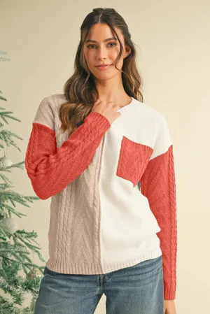 Serenity  Colorblock Patched Pocket Drop Shoulder Sweater