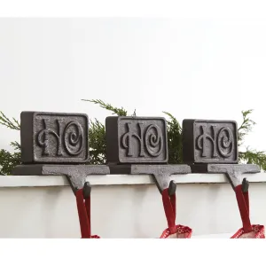 Set of 3 Rustic Cast Iron "Ho Ho Ho" Stocking Hangers