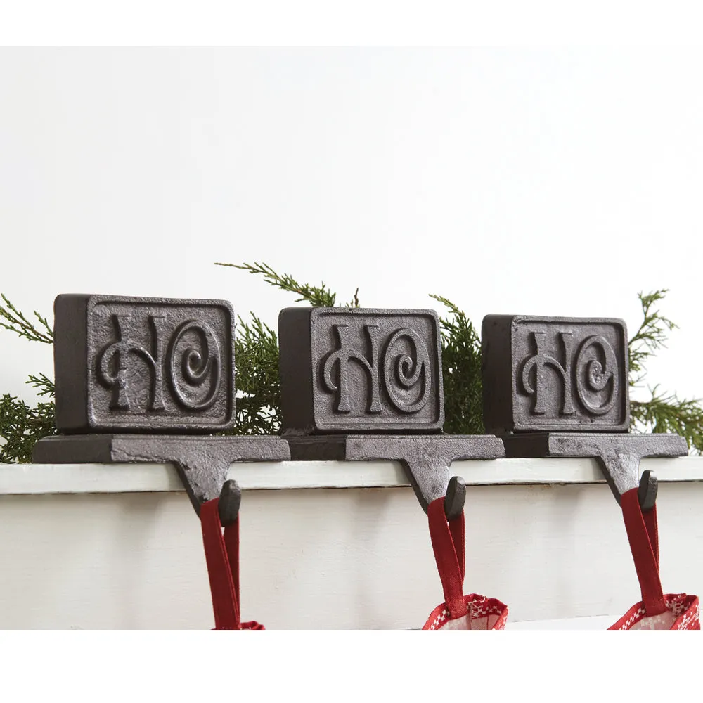 Set of 3 Rustic Cast Iron "Ho Ho Ho" Stocking Hangers