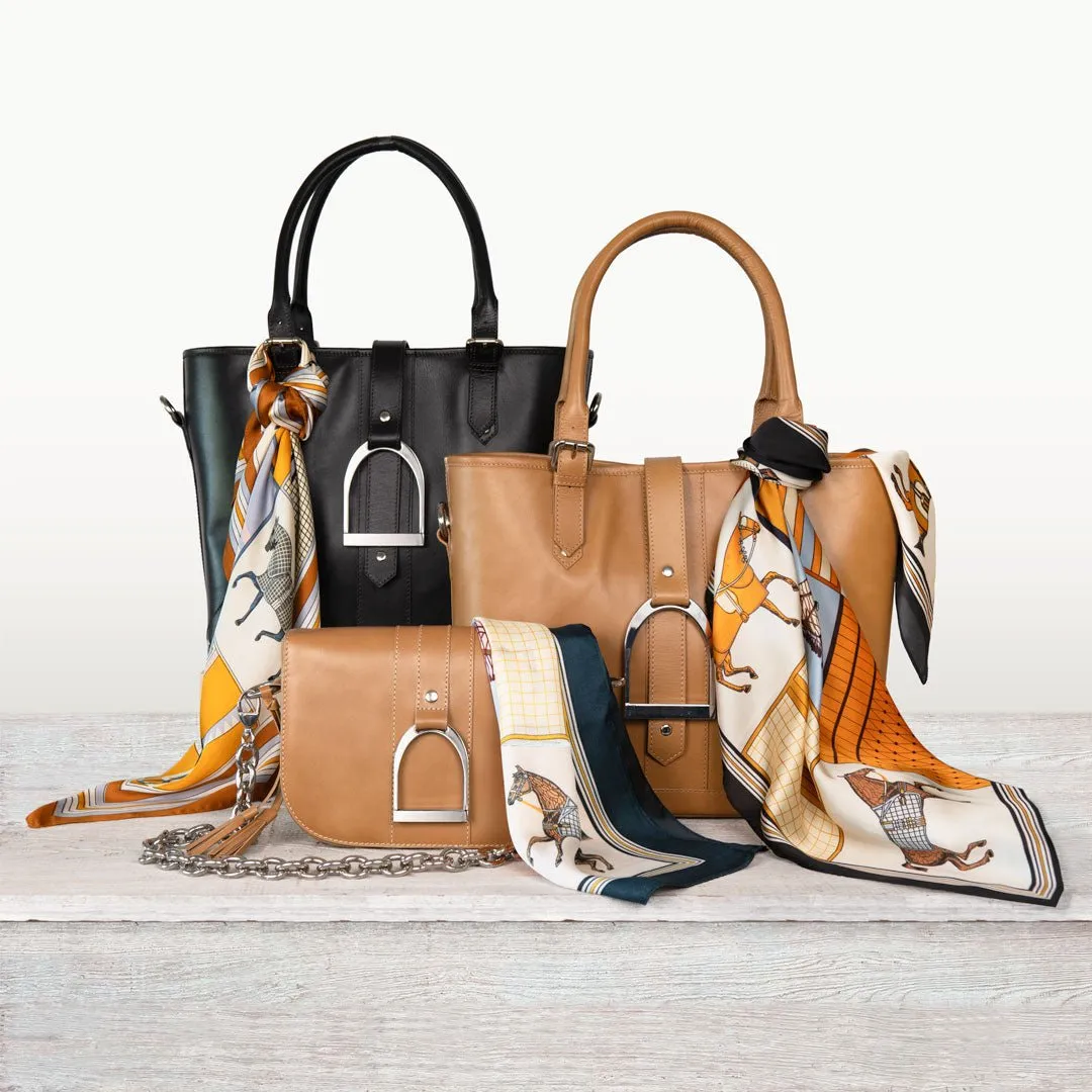 Signature Stirrup - English Stirrup Crossbody Bag in Black Italian Leather with Nickel Hardware Equestrian Handbag