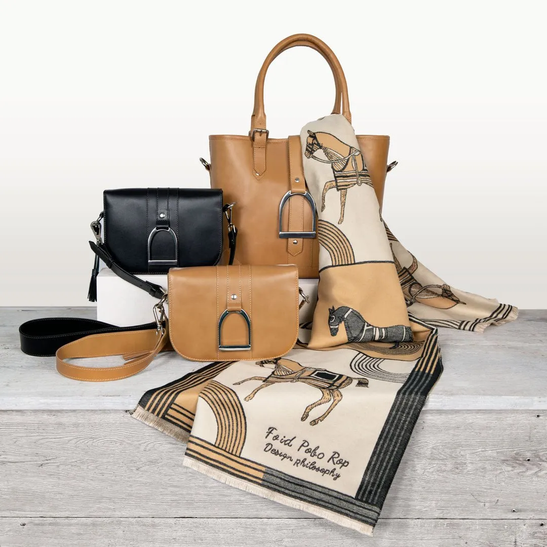 Signature Stirrup - English Stirrup Crossbody Bag in Black Italian Leather with Nickel Hardware Equestrian Handbag