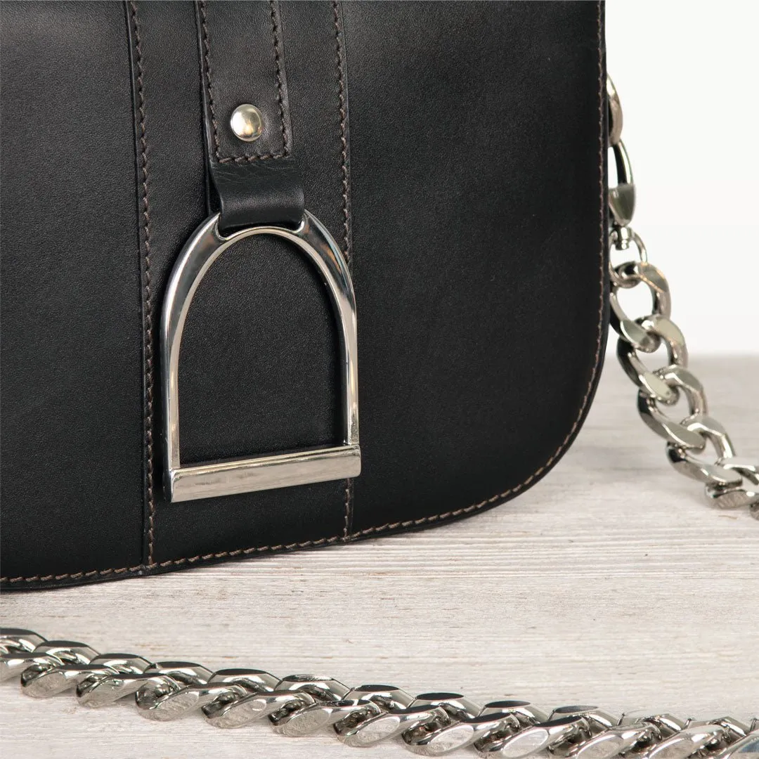 Signature Stirrup - English Stirrup Crossbody Bag in Black Italian Leather with Nickel Hardware Equestrian Handbag