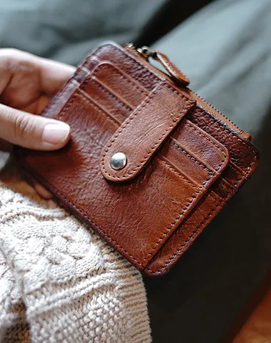 Slim Womens Coffee Leather Card Holders Wallet Card Wallet Card Holders for Ladies