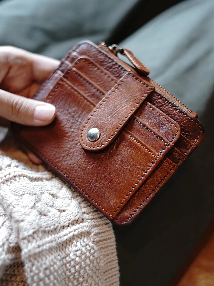 Slim Womens Coffee Leather Card Holders Wallet Card Wallet Card Holders for Ladies