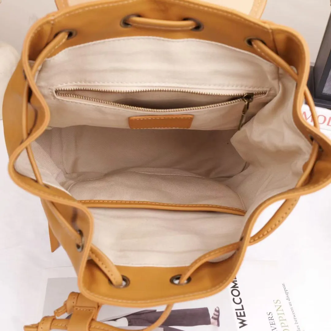 Small Leather Backpacks For Ladies Drawstring Leather Small Backpack Women's