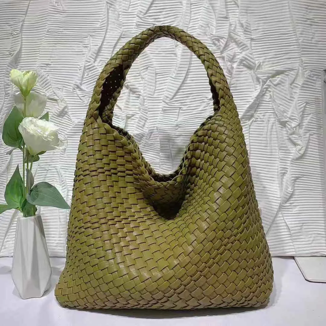 Soft PU Leather Woven Tote Handbag