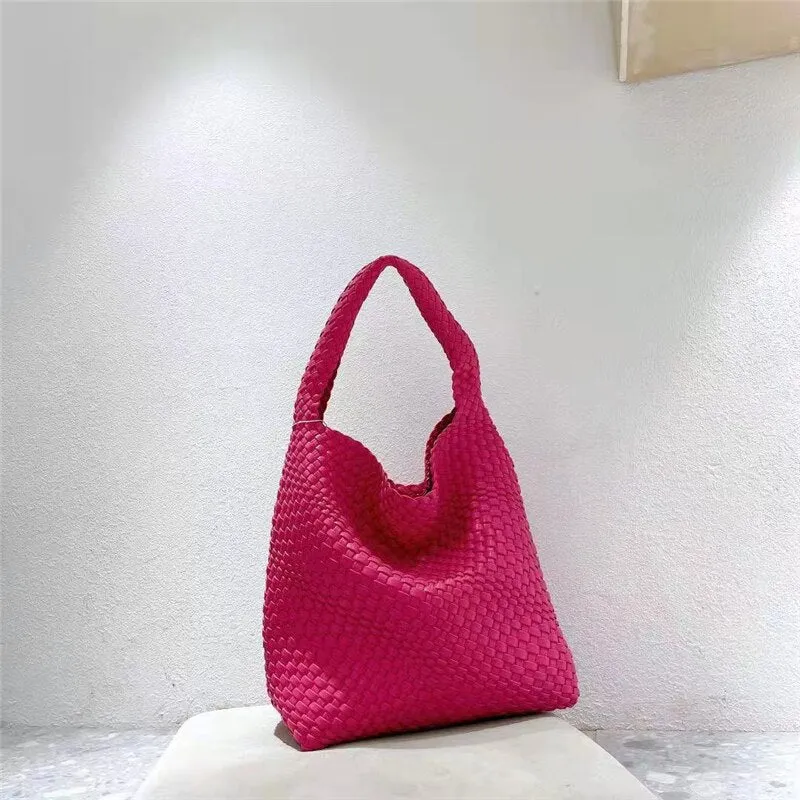 Soft PU Leather Woven Tote Handbag
