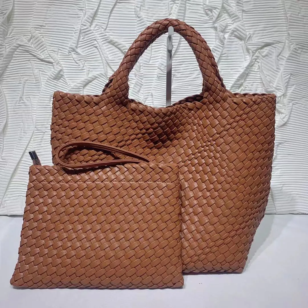 Soft PU Leather Woven Tote Handbag