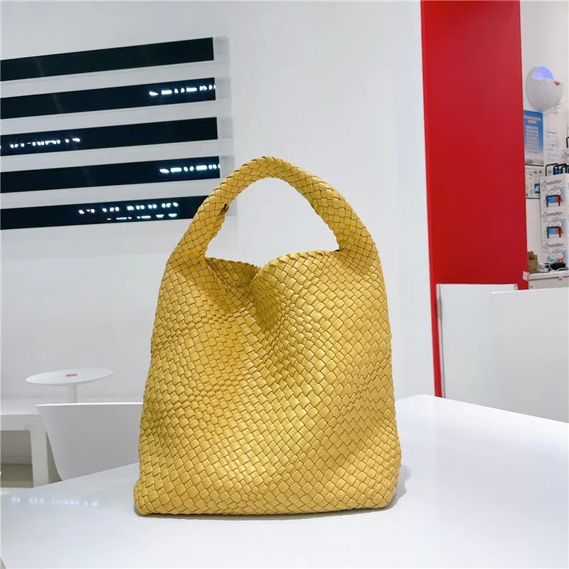 Soft PU Leather Woven Tote Handbag