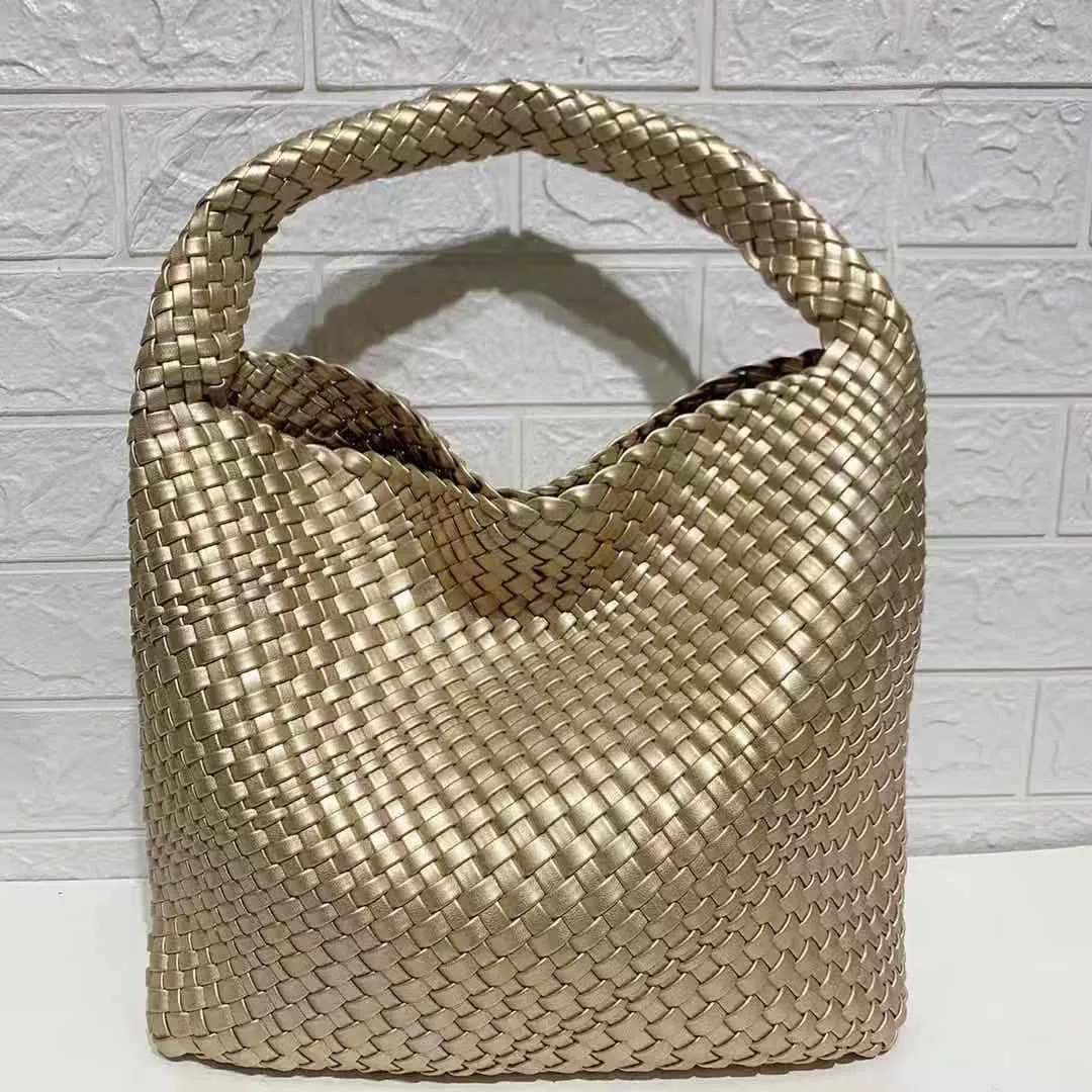 Soft PU Leather Woven Tote Handbag
