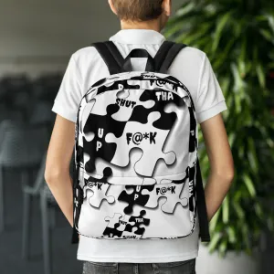STFU Puzzle Piece Pattern Backpack - White