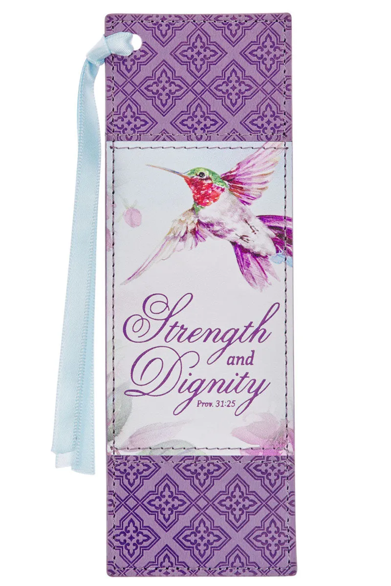 Strength and Dignity Hummingbird Purple Faux Leather Page Marker