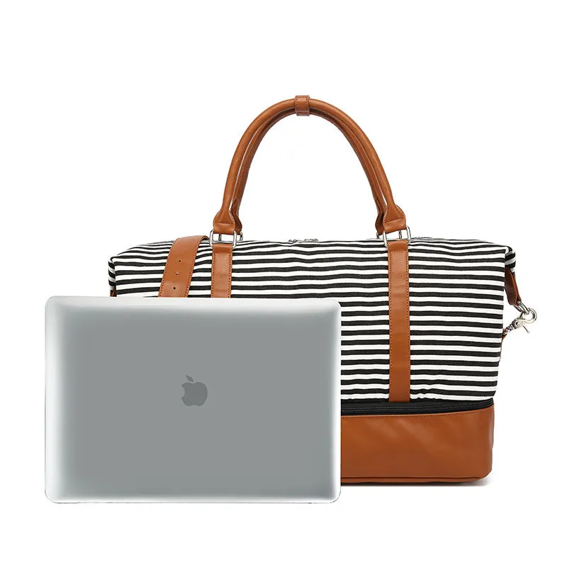Stylish Canvas Travel Bag Canvas Leather Duffle Bag  Unisex Canvas Gym Bag Tote Luggage Bag
