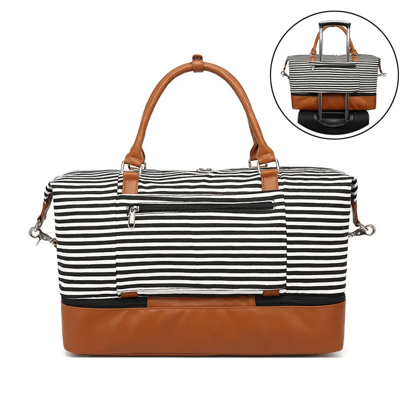 Stylish Canvas Travel Bag Canvas Leather Duffle Bag  Unisex Canvas Gym Bag Tote Luggage Bag