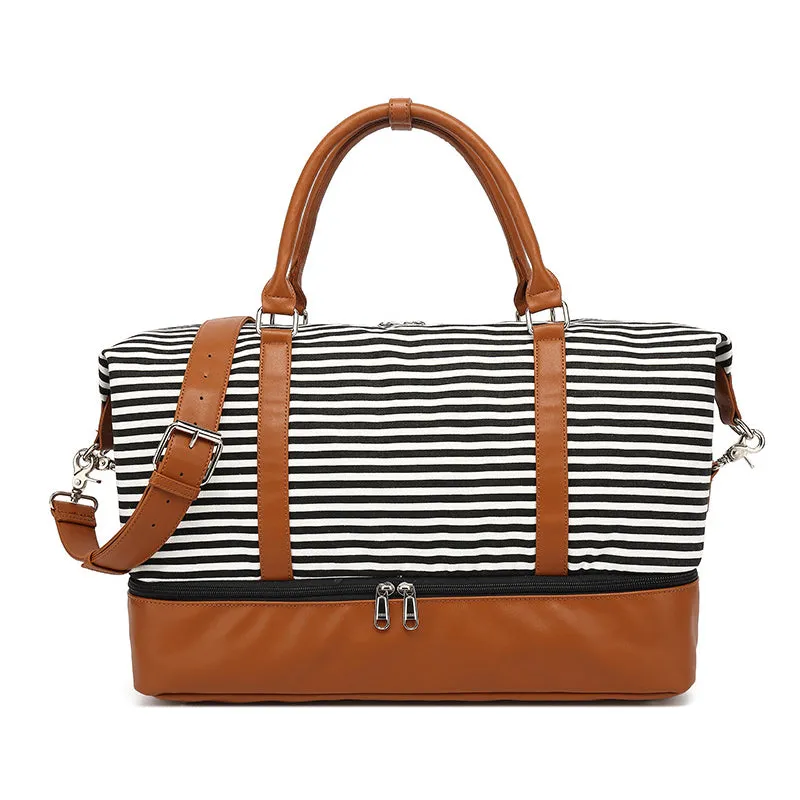 Stylish Canvas Travel Bag Canvas Leather Duffle Bag  Unisex Canvas Gym Bag Tote Luggage Bag