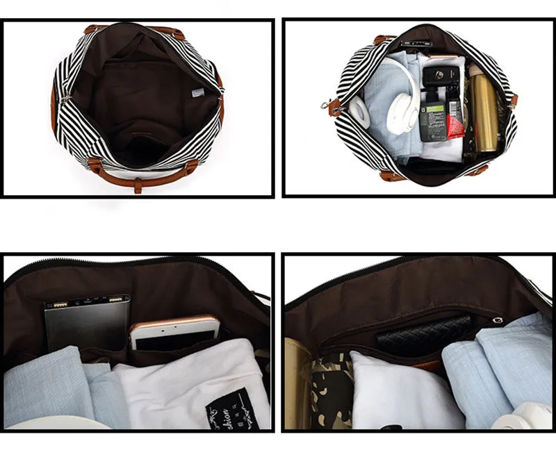 Stylish Canvas Travel Bag Canvas Leather Duffle Bag  Unisex Canvas Gym Bag Tote Luggage Bag