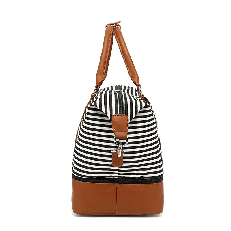Stylish Canvas Travel Bag Canvas Leather Duffle Bag  Unisex Canvas Gym Bag Tote Luggage Bag