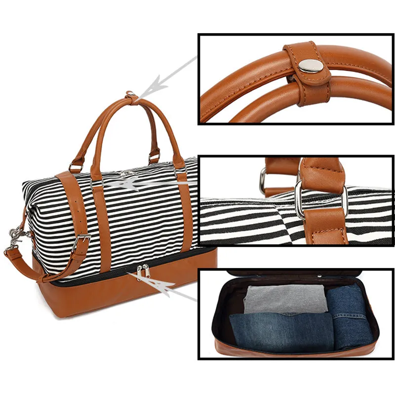 Stylish Canvas Travel Bag Canvas Leather Duffle Bag  Unisex Canvas Gym Bag Tote Luggage Bag